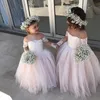 Classy Lace Ball Gown Flower Girl Dresses For Weddings With Long Sleeves Off The Shoulder Toddler Pageant Gowns Tulle Floor Length Kid Dress