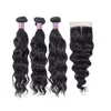 8A Brazilian Virgin Hair With Closure Extensions 3 Bundles Brazilian Water Wave Hair With Lace Closure Unprocessed Remy Human Hair Weave