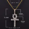 Gelado Zircon Ankh Cruz Cruz Definir Ouro Prata Material de Cobre Bling Cz Chave Para Vida Egito Cruz Colar Hip Hop Jóias