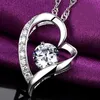 White Austrian crystal Purple Diamonds Love Heart Pendant Statement Necklace Fashion Class Women Girls Ladies Elements Jewelry