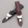 Steel clasp 16mm 18mm 20mm 22mm Watch Band Strap Push Button Hidden Butterfly Pattern Deployant Buckle Leather black Brown