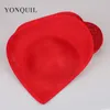 2017 New Design Red Fascinator Hat 모방 Sinamay 30cm 교회 Ascot 행사 헤드 피스를위한 큰베이스 모자 심장 모양 5pcs/롯