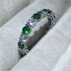 Basit Fashio Kadın sonsuzluk yüzüğü 925 Ayar gümüş Yeşil 5A zirkon Cz Nişan alyans kadınlar için Gelin Takı