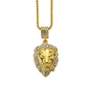 Fashion Men Lion Head Animal Pendant Necklace Crystal Design 75cm Long Chains Punk Rock Micro Hip Hop Jewelry Mens Necklaces