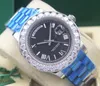 Relógios de luxo romano grande diamante moldura relógio azul dial peito 41mm marca moda automática relógios masculinos relógio de pulso