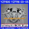 Body For YAMAHA YZF600 YZF R6 03 04 05 YZFR6 03 Bodywork 228HM.1 YZF 600 R 6 YZF-600 YZF-R6 Blue black new frame 2003 2004 2005 Fairings Kit
