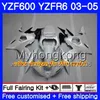 Kropp för Yamaha YZF600 YZF R6 03 04 05 YZFR6 03 Bodywork 228HM.2 YZF 600 R 6 YZF-600 YZF-R6 Factory Black Hot 2003 2004 2005 Fairings Kit