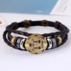 12 Constellations Genuine Leather Charm Bracelets Men s zodiac vintage Braided Rope Wrap adjustable Bangle For women Punk DIY Jewelry