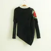 New Autumn Women's Knitted Sweater Lady's Hollow Out Rose Crochet Knitwear Pullovers Irregular Tops Sweaters White Black C3794