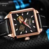 Oubaoer Top merk heren sport automatische horloge mannen unieke lichtgevende lederen mechanische horloge man gouden klok mannetje