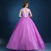 2018 Quinceanera Dresses 2017 New Arrival Purple O-Neck Koronki Haft i Bowknot W Talii Długość Długość Słodka 16 Prom Suknie Q37