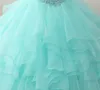 2018 년 새로운 도착 진짜 사진 섹시한 백리스 크리스탈 공 가운 Quinceanera 드레스와 Quinceanera Dress veading Sweet 16 Dressido Debutante Gowns BQ126