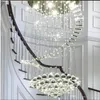 Luxury Contemporary Stair Lighting Long LED K9 Crystal Chandelier Large Flush Mount LED Indoor Hallway Light Fixture Hanging Cristal Lustre