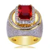 Men Luxury Hip hop Red Ruby Rings Micro Pave Cubic Zirconia Bling Bling Simulated Diamonds 18K Gold Plated Ring