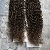 Curly Tape Hair 80pcs Tape In Human Hair Extensions 200g Kinky Curly på lim Tejp PU Skin Weft Osynlig 16 "18" 20 "22" 24 "