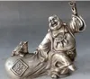 China Silver Wealth Golden Toad Spittor Happy Laugh Maitreya Buddha Statue