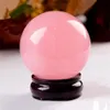 Rockcloud Healing Crystal Natural Pink Rose Quartz Gemstone Ball Divination Sphere decorative with Wood Stand Arts and Crafts1408805