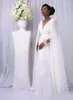 アフリカ2018ホワイトシフォンケープスリーブビーチカントリーウェディングドレス安い背中立ちVネックマタニティブライダルドレスカスタムメイドEN12231