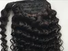 Deep Wavy Curly Pony tail Hairpieces wrap around Clip in Virgin human Hair Drawstring ponytail Hair Extension Natural 120g 16inch