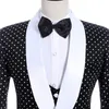 Excelente punto blanco negro Novios Esmoquin Un botón Ventilación lateral Padrinos de boda Blazer Hombres de alta calidad Traje de fiesta de negocios (Chaqueta + Pantalones + Corbata + Chaleco)