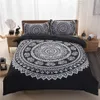 Мандала печати постельных принадлежностей Королева размер цветочный узор пододеяльник черный и белый чешский постельное белье Lotus Bed Set
