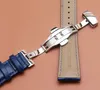 Banda de relógio de couro genuíno da banda de relógio 14mm 16mm 18mm 20mm 22mm Bandas de relógio azul escuro Strap Silver Clop Relógio Acessórios206T