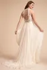 2018 BHLDN Sexy Praia Vestidos De Casamento Jewel Neck Lace Applique Simples Plus Size Boho Vestidos De Noiva Custom Made Até O Chão Vestido De Noiva