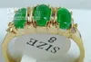 wholesale Emerald green jade 3 Bead 18KGP Ring size: 7.8.9