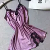 여자 섹시 Fashin 칙 가짜 실크 새틴 나이트 가운 민소매 나이트 슬립 드레스 레이스 V 넥 M / L / XLS923