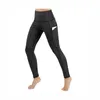 Heta yoga byxor med fickor för kvinnor solid hög midja gym rinner tights stretchy långa yoga byxor fickor pan US-storlek S-XL