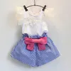 dentelle fleurs bébé vêtements filles été top + pantalon rayé ensemble 2 pièces Oufit solide style court vêtements de fille boutique 1-6Y