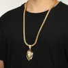 Män hiphop mode lejon huvud hänge halsband strass design 75 cm lång orm kedja fyllning bitar mens halsband smycken245b