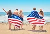 Amerikanska flaggor strandhanddukar Oberoende dag Röd randig Blå Stjärnor Strandhanddukar Runda Badhandduk Tryckt Tassels Beach Mat Scarf 113PCs