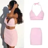 2018 Новые сексуальные женщины розовые меховые одежды Set Summer Clubwear Brap Halter