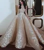 Champagne Long Sleeve Prom Dress Sexy Off The Shoulder Embroidery Applique Ball Gown Evening Dress Glamorous Saudi Arabia Fluffy Party Dress