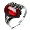 Natural Semi-edelstenen Garnet 925 Sterling Zilveren Ringen Rode Corundum Retro Mode Dame Speciale Vrouwen Sieraden Liefhebbers Gift