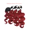 Nouvelle Arrivée Brésilienne Ombre Bundles De Tissage De Cheveux Humains Avec Top Dentelle Fermeture Cheveux Tourbillon Vague De Corps 1B / 99 # Rouge Clair Extensions De Cheveux Vierges