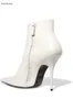 2018 mulheres da moda botas brancas dedo apontado botas mulheres sapatos de festa zip up ankle boots vestido sapatos runway botas de salto alto