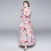 limiguyue high quality designer  runway dress women autumn dresses o neck long sleeve print vintage long maxi dress Z0931