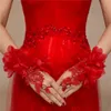 Czerwone beżowe rękawice ślubne rękawice ślubne krótkie projektowanie kwiat diament dekoracji stylu rękawice