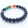 Hamoery Uomo Donna 8mm Lava Rock 7 Chakra Diffusore Bracciale Elastico Pietra Naturale Yoga Perline Braccialetto Bangle