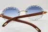 Hochwertige Mode-Vintage-Brille, heiße randlose Sonnenbrille, runde Linse, neu, 8200761, geschnitzte Linse, Dekor, Holzrahmen