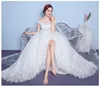 Dentelle Appliques Grande Broderie Robe De Mariée 2017 Nouvelle Arrivée Sexy Bateau Cou De L'épaule Coréenne Plue Taille robe de noiva