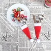 Ny jul Santa Claus hatt bestick väska porslin täcker knivar gafflar hållare godis presentpåse middag bord dekorationer