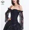 Wechery Steampunk Vintage Korse Gotik Korseler ve Bustiers Lace Up Uzun Kollu Kapalı Omuz Seksi Korse Corsage Corcepet Tops