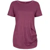 Women Summer O Neck Short Sleeve Long Basic T Shirt Ladies Casual Side Button Decoration Loose Tee Shirt Tops Femme