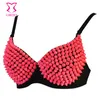 Candy Color Burlesque Dance Clubwear Lady Push Up Bras Spiked Rivet Stud Bra Nowość Bielizna Kobiet Brassiere Seksowna Bielizna