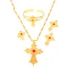 Ethiopian Stone Cross Jewelry Set Gold Color Necklace Earrings Ring Bangle Africa Dubai Bridal Wedding Sets