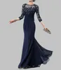 Applique Mother Of The Bride Dresses 3/4 Sleeve Mother Dresses Crystal Chiffon Beadings Mermaid Evening Gowns