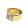 Stainless Steel Round Punk Hiphop Rings Men With Clear Iced Out Rhinestone Ring Party Jewelry Gold Silver Color 10MM Wide